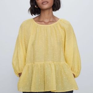 Zara Yellow Puff Sleeve Top